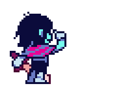 A square repeating gif of the cartoon Bluey. It shows Bandit, a tall blue dog with black and yellow details, walking through a garden with his daughter Bluey, a much shorter blue dog with dark blue details